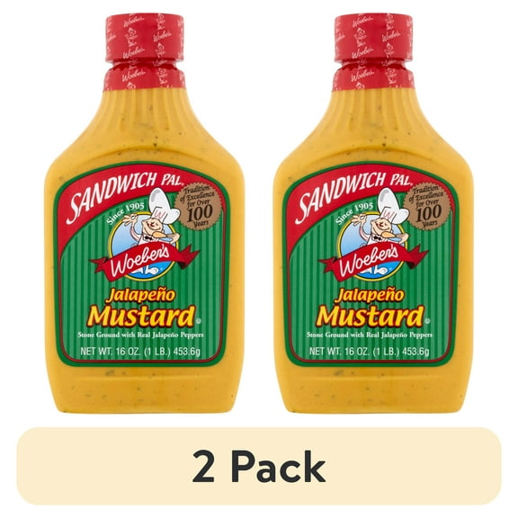 (2 pack) Woeber's Sandwich Pal Jalapeo Mustard, 16 oz Squeeze Bottle