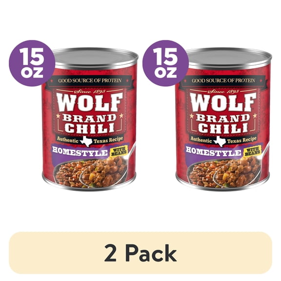 (2 pack) Wolf Brand Homestyle Chili With Beans, 22g Protein Per Serving, 15 oz. Can