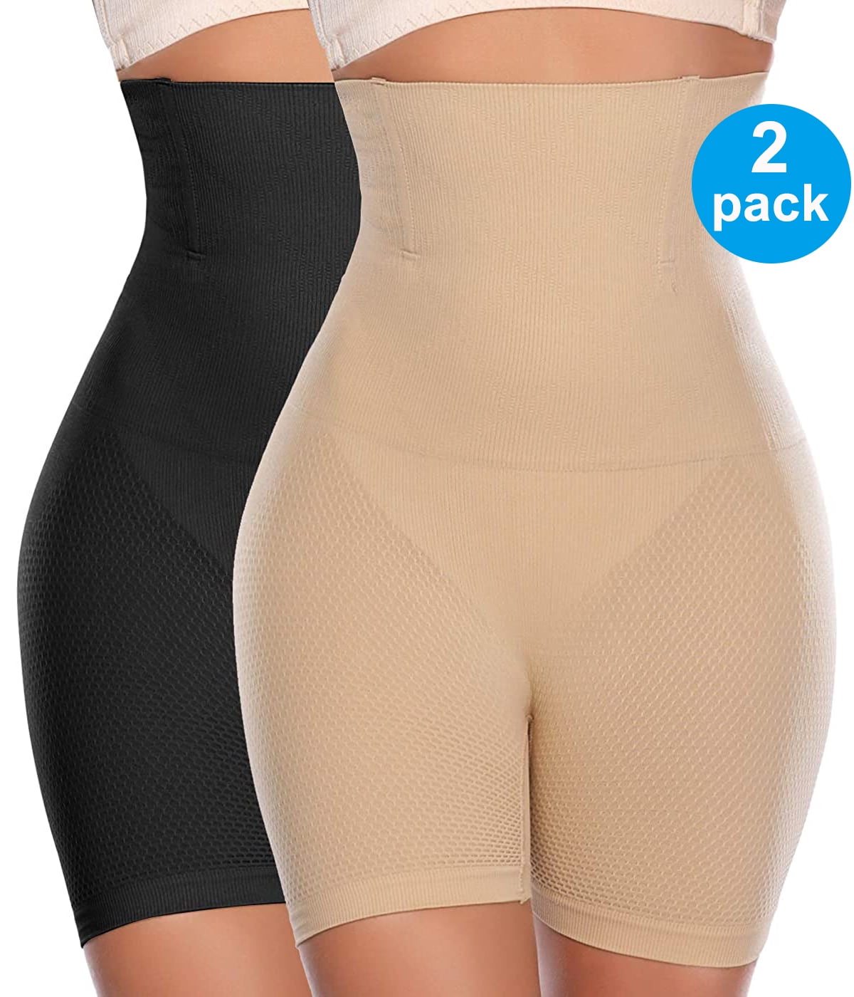 Vaslanda 2 pack Tummy Control Body Shaper Shorts - High Waist Thigh Slimmer Panties  Shapewear 