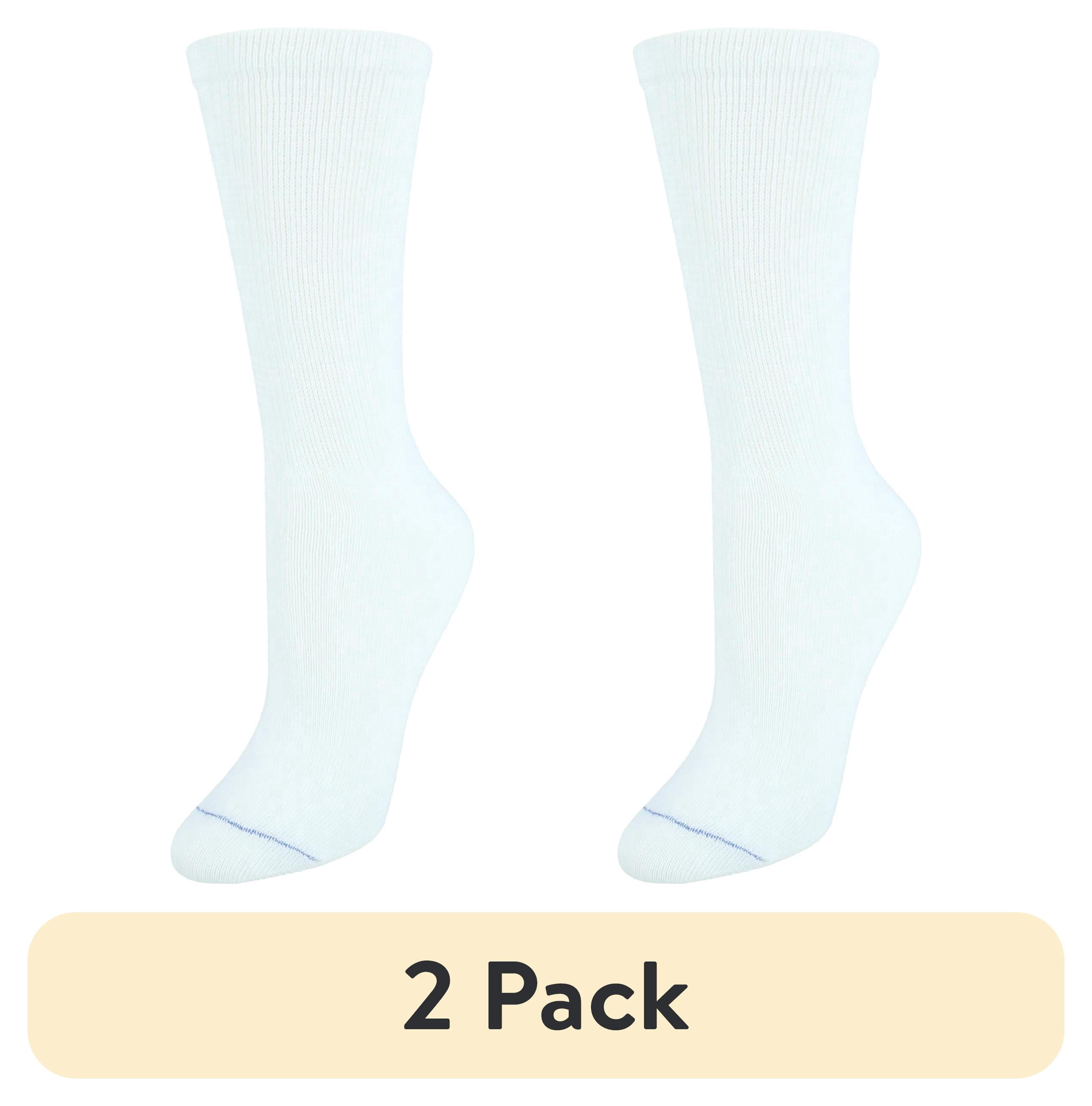 (2 pack) Women's Diabetes & Circulatory Crew Socks 4 Pair Pack - Non-Binding, Lightweight Comfort, White,