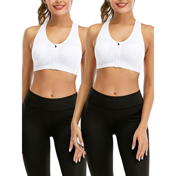 2 pack Women's Sports Bras Zipper Yoga Bras Racerback Workout Bras Wireless Zip Front High Impact Yoga Bras for Yoga Gym Workout Fitness