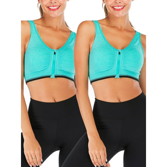 2 pack Women's Sports Bras Zipper Yoga Bras Racerback Workout Bras Wireless Zip Front High Impact Yoga Bras for Yoga Gym Workout Fitness