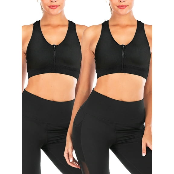 2 pack Women's Sports Bras Zipper Yoga Bras Racerback Workout Bras Wireless Zip Front High Impact Yoga Bras for Yoga Gym Workout Fitness
