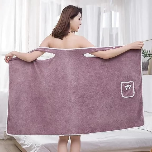 2 pack Womens Shower Spa Wrap Towel Bathrobe Set, Soft Cozy Spa Wraps with Snap Closure, Off Shoulder Bathrobe Dress