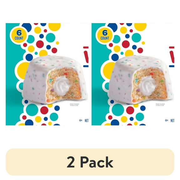 (2 pack) Wonder Crème Filled Confetti Cakes, Birthday Cake Inspired Snack Cakes, 10.5 oz, 6 Count