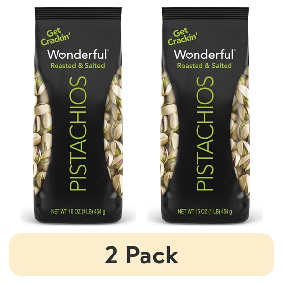 (2 pack) Wonderful Pistachios In-Shell Roasted & Salted Nuts, 16 Ounce Bag