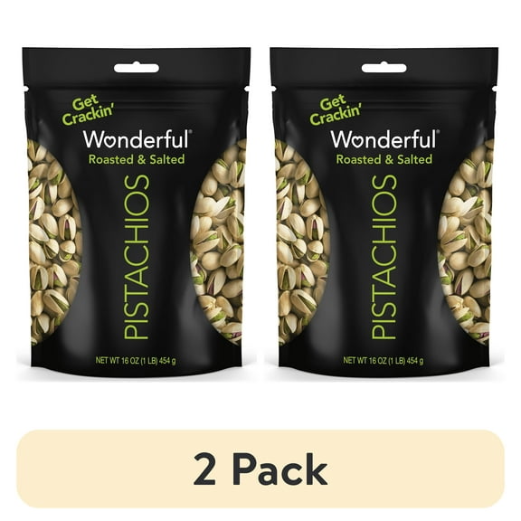 (2 pack) Wonderful Pistachios In-Shell Roasted & Salted Nuts, 16 Ounce Bag