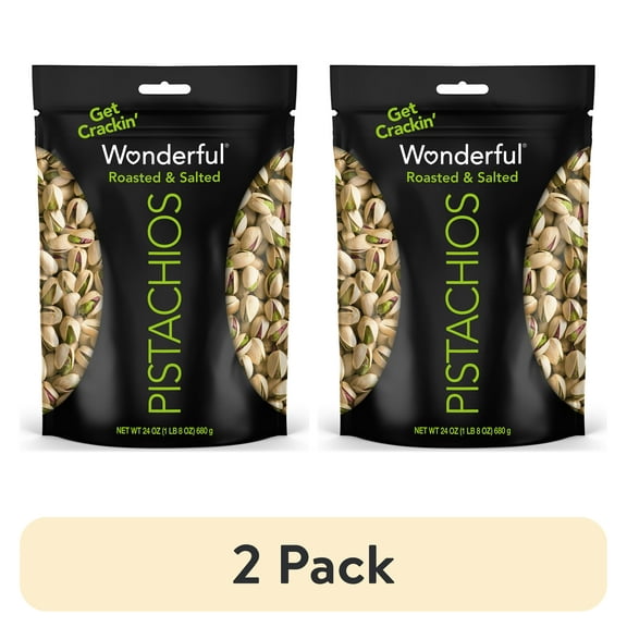 (2 pack) Wonderful Pistachios In-Shell Roasted & Salted Nuts, 24 Ounce Bag