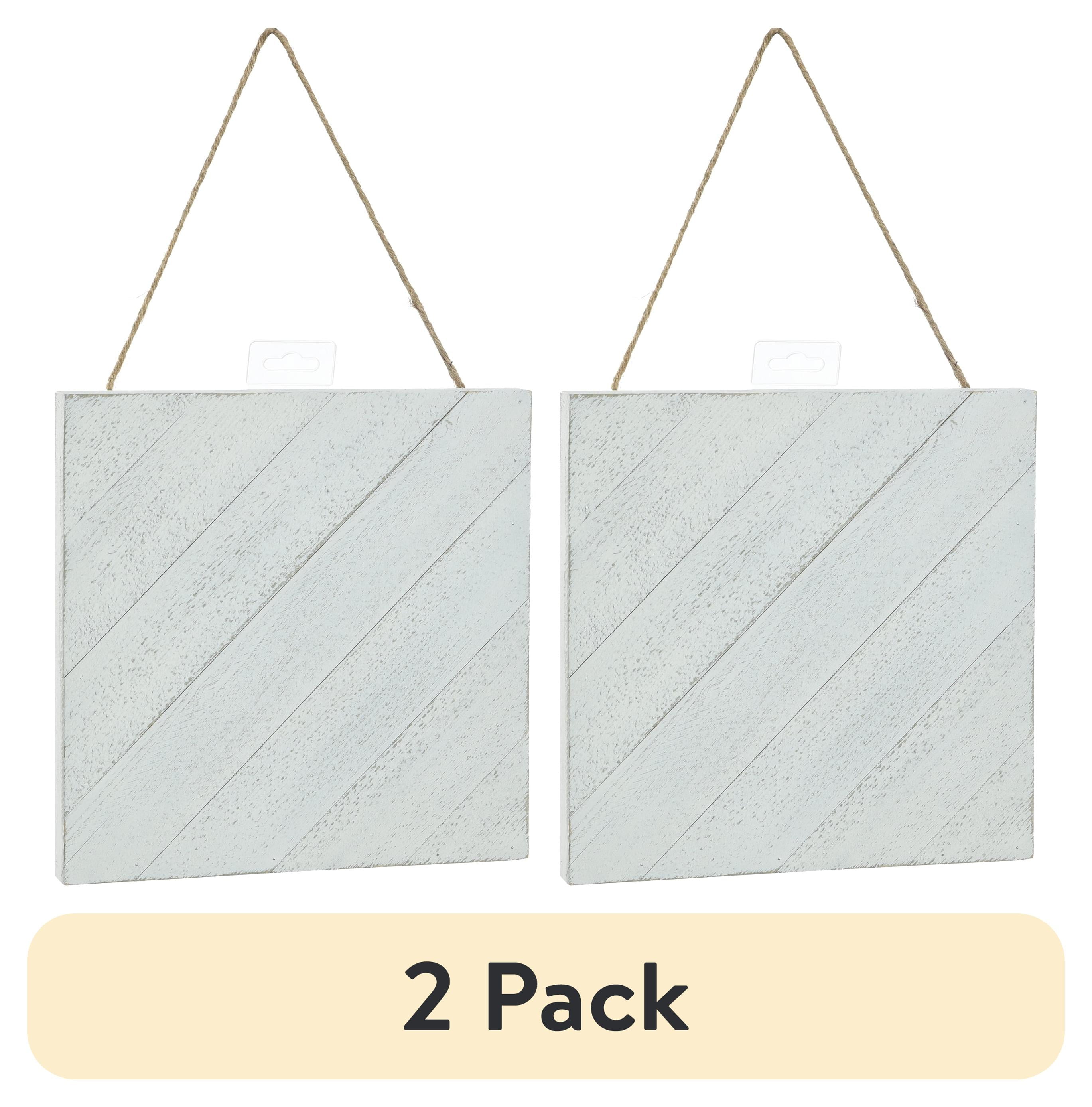(2 pack) Wood Plank Plaque Diagonal Design White Wash 10" x 10" (1 Piece)