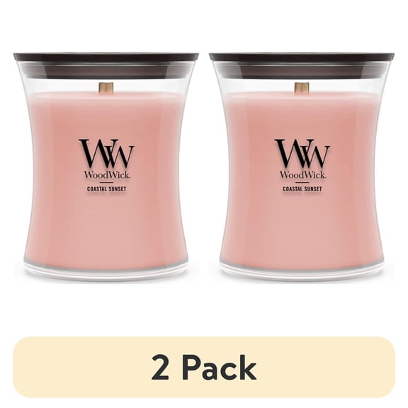 (2 pack) WoodWick 9.7 oz Medium Hourglass Scented Candle, Coastal Sunset, Pink