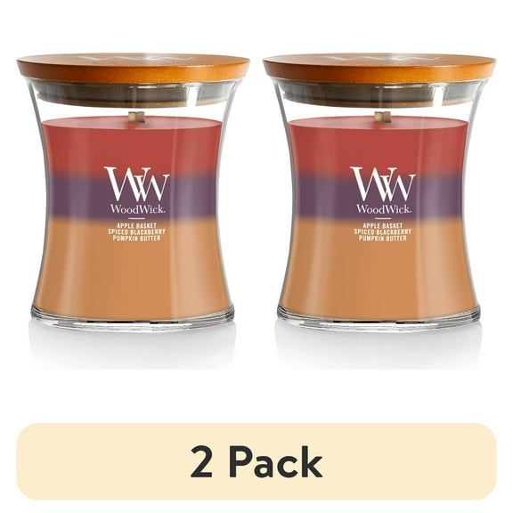 (2 pack) WoodWick Medium Hourglass Trilogy Scented Candle, Autumn Harvest, 9.7 oz