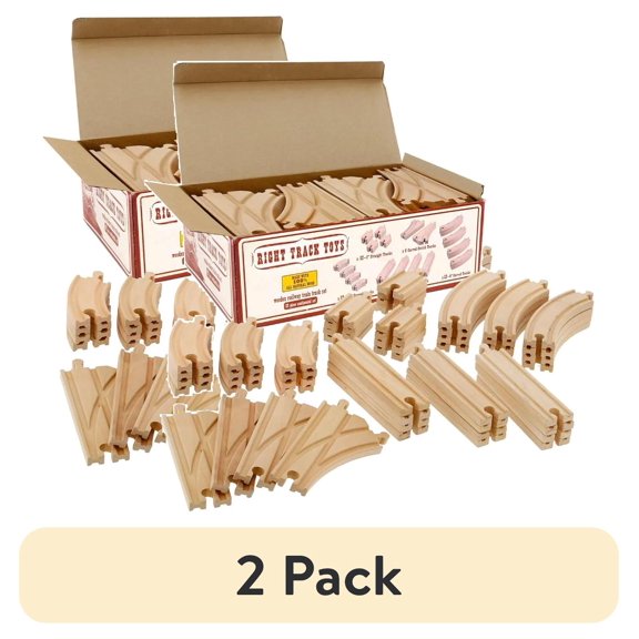 (2 pack) Wooden Train Track 52 Piece Set - 18 Feet Of Track Expansion And 5 Distinct Pieces - 100% Compatible with All Major Brands Including Thomas Wooden Railway System - by Right Track Toys