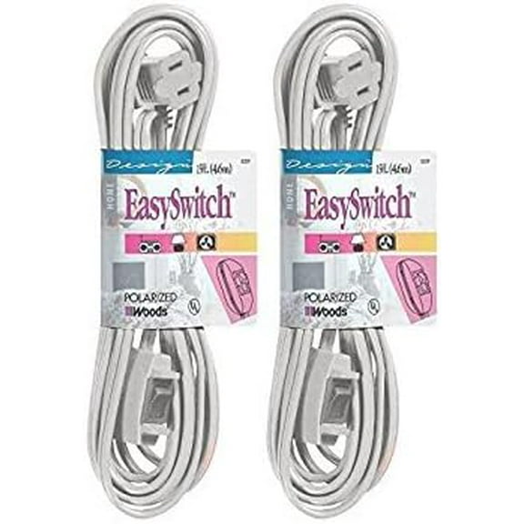 (2-pack) - Woods 359W Indoor Extension Cord With Remote On/Off Switch (White 15 Ft)