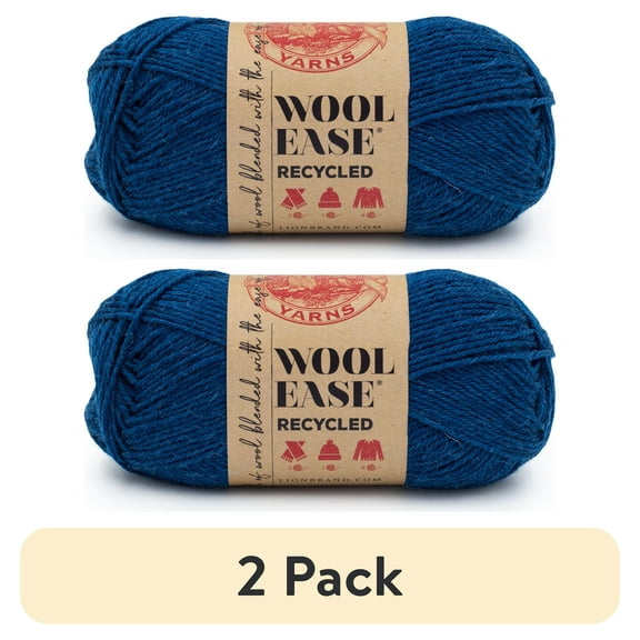 (2 pack) Lion Brand Wool-Ease Recycled Royal Blue 632-109P Medium Yarn