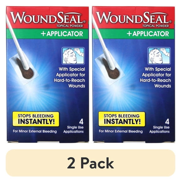 (2 pack) WoundSeal Topical Powder with Applicator Stops Bleeding Instantly for Minor External Bleeding 4 Single Use Applications