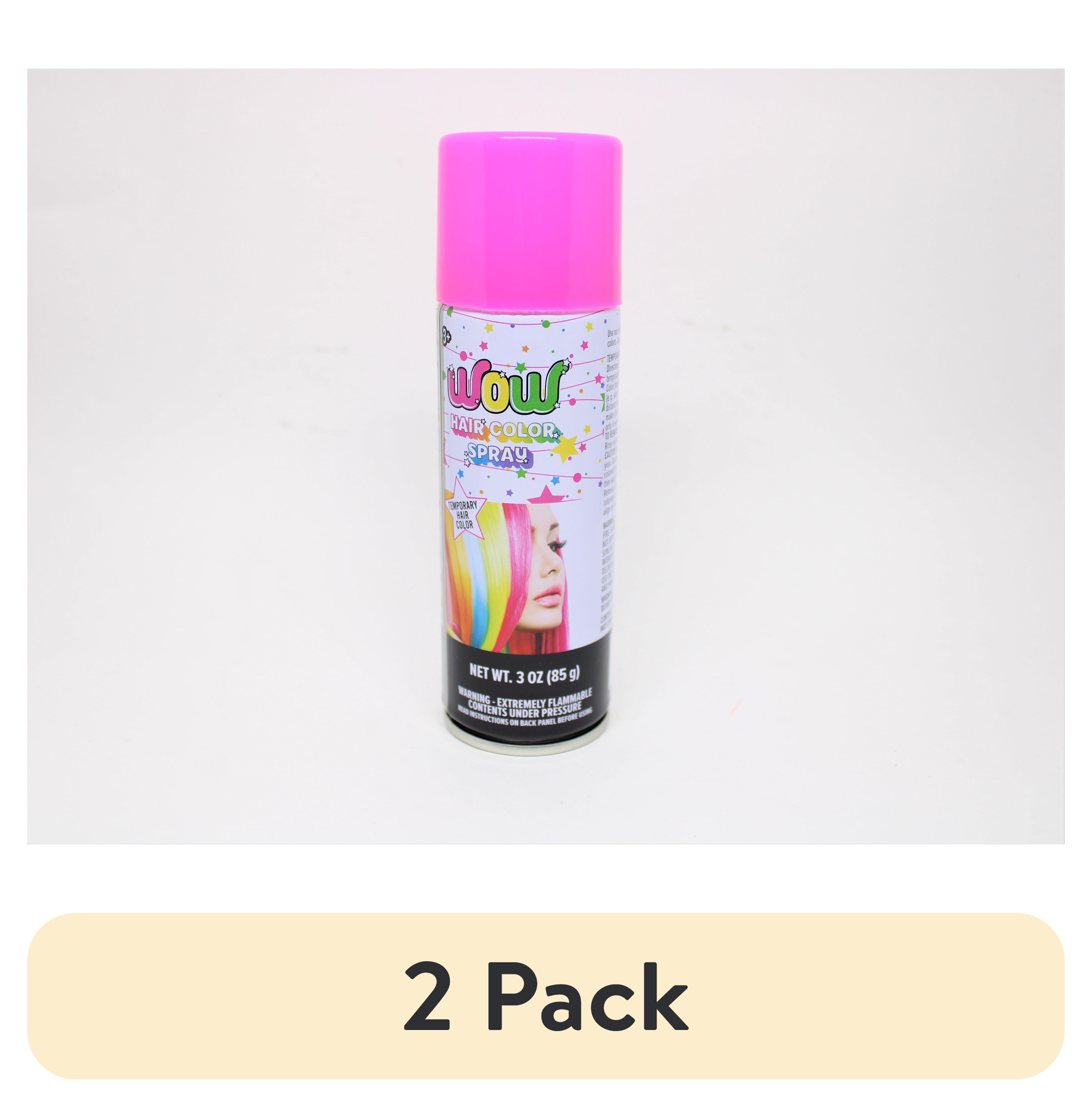 (2 pack) Wow Temporary Hair Color Spray, Fluorescent Pink