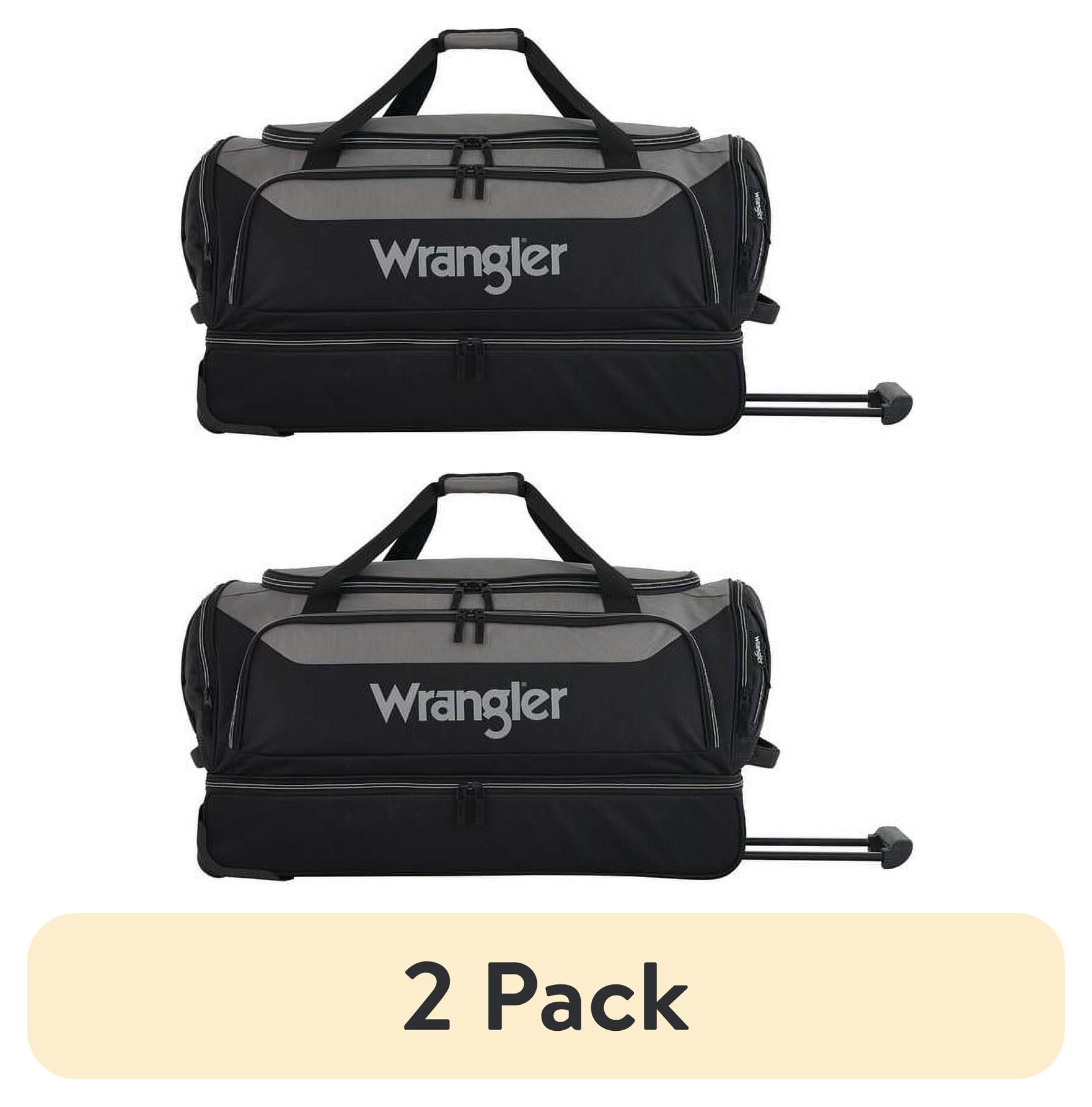 (2 pack) Wrangler 30" Polyester Drop-Bottom Rolling Travel Duffel w/ Interior Toiletry Pocket - Black