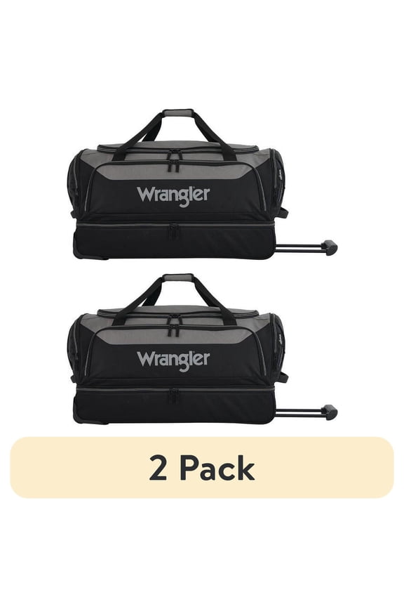 (2 pack) Wrangler 30" Polyester Drop-Bottom Rolling Travel Duffel w/ Interior Toiletry Pocket - Black