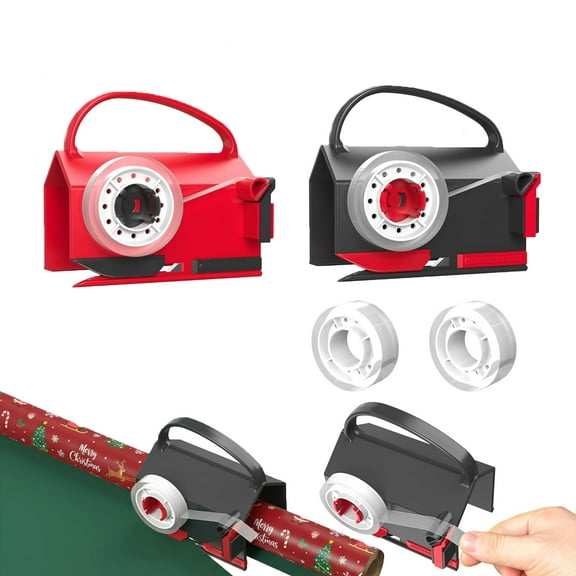 2 pack Wrapping Paper Cutter & Tape Dispenser Dual-Use Gift Wrap Tool with 4 Tapes & 2 Cutter for Christmas, Birthday, Holiday
