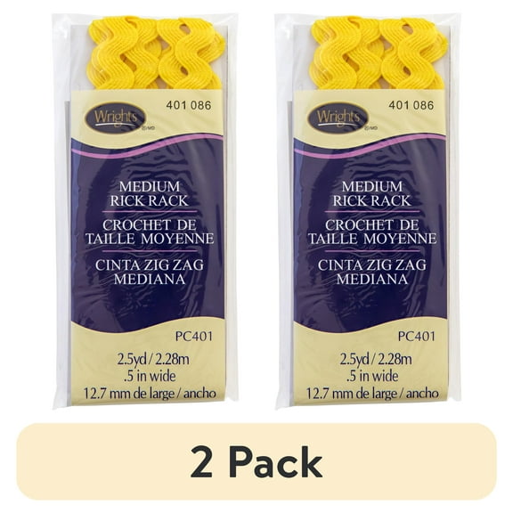 Wrights 1/2" Canary Medium Rick Rack, 2.5 yd
