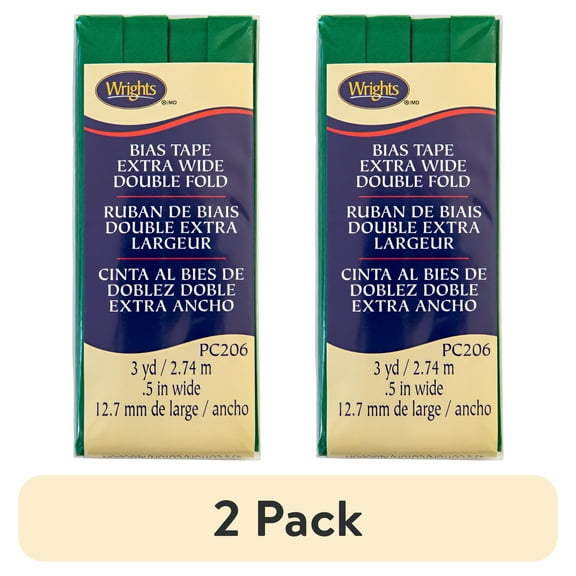 (2 pack) Wrights 1/2" Emerald Extra Wide Double Fold Bias Tape, 3 yd
