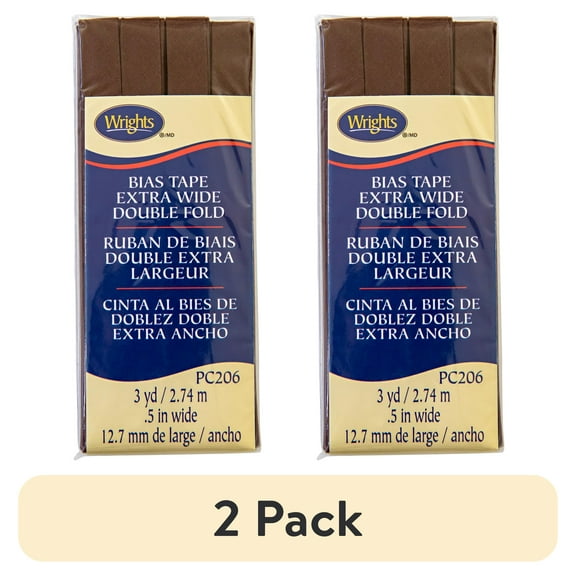 (2 pack) Wrights 1/2" Mocha Extra Wide Double Fold Bias Tape, 3 yd