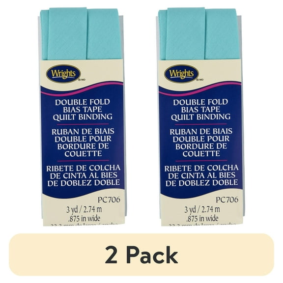 (2 pack) Wrights 7/8" Aqua Blue Quilt Binding, 3 yd Polyester Blend Sewing Trim