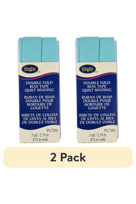 (2 pack) Wrights 7/8" Aqua Blue Quilt Binding, 3 yd Polyester Blend Sewing Trim
