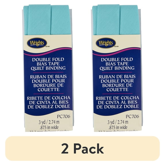 (2 pack) Wrights 7/8" Aqua Blue Quilt Binding, 3 yd Polyester Blend Sewing Trim