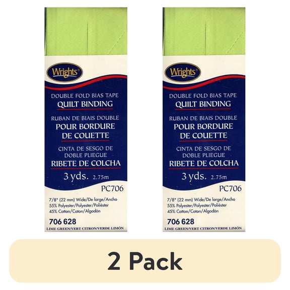 (2 pack) Wrights 7/8"x3 Yd Lime Green Double Fold Bias Tape Quilt Binding