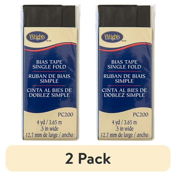 (2 pack) Wrights Bias Tape, Black, 1/2" Single Fold Bias Tape Binding For Sewing And Crafts, 4 Yards, 1 Each