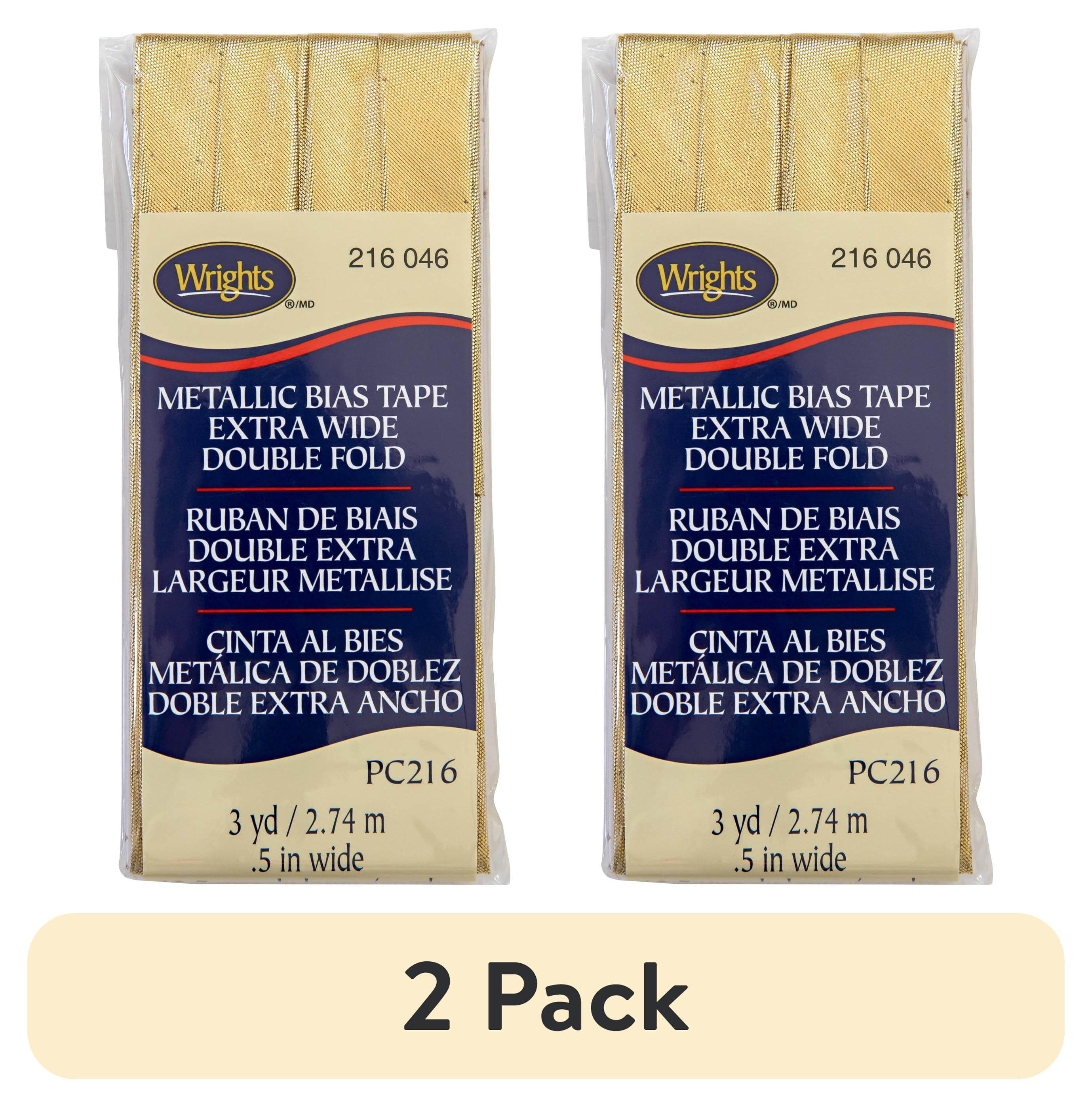 (2 pack) Wrights Bias Tape, Gold, 1/2" Lame Double Fold Bias Tape Binding For Sewing And Crafts, 3 Yards, 1 Each