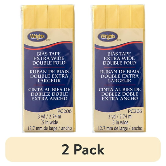 (2 pack) Wrights Bias Tape, Lemon Ice, 1/2" Extra Wide Double Fold Bias Tape Binding For Sewing And Crafts, 3 Yards, 1 Each