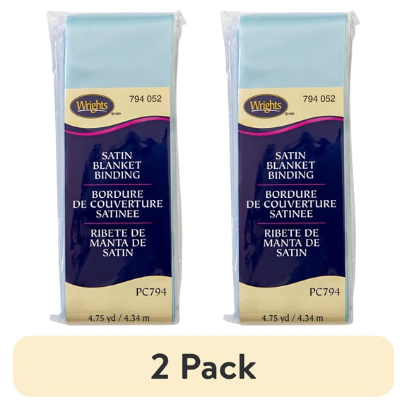 (2 pack) Wrights Blue Satin Blanket Binding 4.75 yd Polyester Blend Sewing Trim