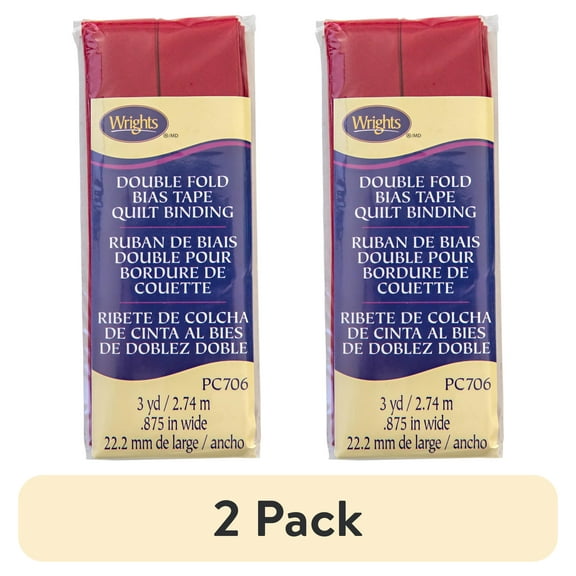 (2 pack) Wrights Brick Red 7/8" Double Fold Bias Tape Quilt Binding 3 yd Polyester Blend Sewing Trim