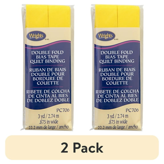 (2 pack) Wrights Canary Yellow Double Fold Quilt Binding 7/8" 3 yd Polyester Blend Sewing Trim