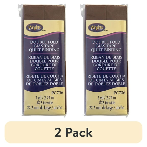 (2 pack) Wrights Mocha Brown Double Fold Quilt Binding 7/8" 3 yd Polyester Blend Sewing Trim