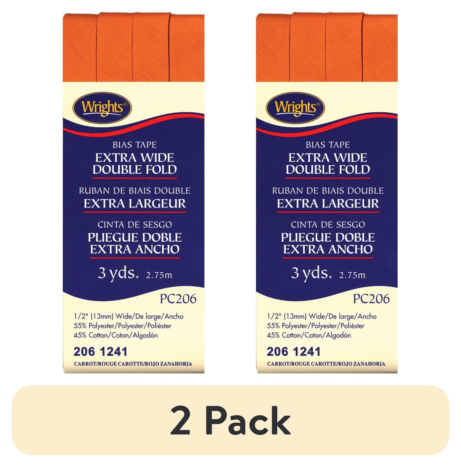 (2 pack) Wrights Orange Carrot, 1/2" Extra Wide Double Fold Bias Tape 3 yd Polyester Blend Sewing Trim