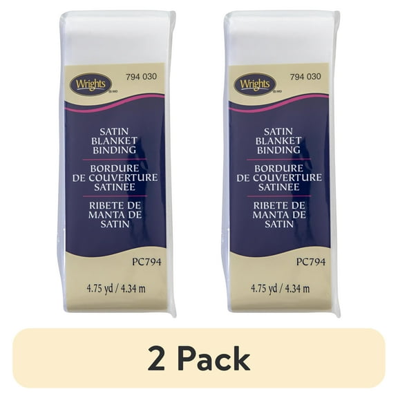 (2 pack) Wrights White 2" Non Bias Satin Blanket Binding 4.75 yd Sewing Trim