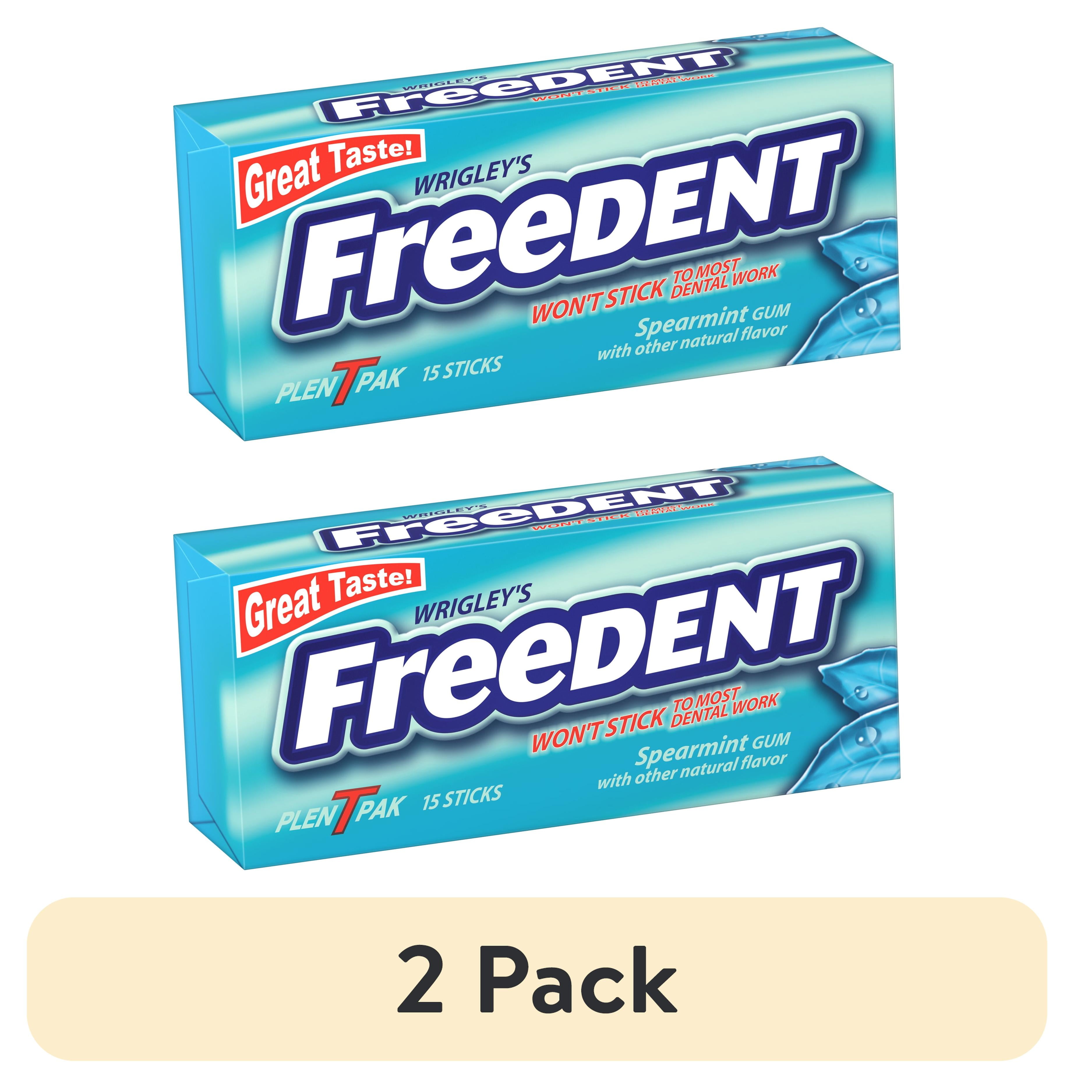 (2 pack) Wrigley's Freedent Spearmint Chewing Gum, Single Pack - 15 Pieces