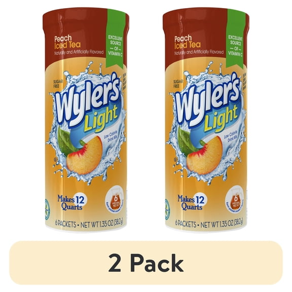 (2 pack) Wyler's Light Peach Iced Tea Low Calorie Drink Mix, 6 count, 1.35 oz