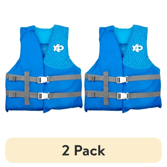 (2 pack) X2O Universal Youth Open-Sided Life Vest and Jacket, 50lbs - 90lbs, Blue Ocean Coral, Unisex