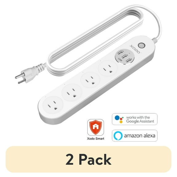 (2 pack) XODO WP4 Smart Power Strip with Surge Protector with 4 Outlets, 3 USB Ports, and App Control, White