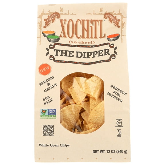 (2 pack) Xochitl The Dipper White Corn Tortilla Chips, 12 oz Paper Bag