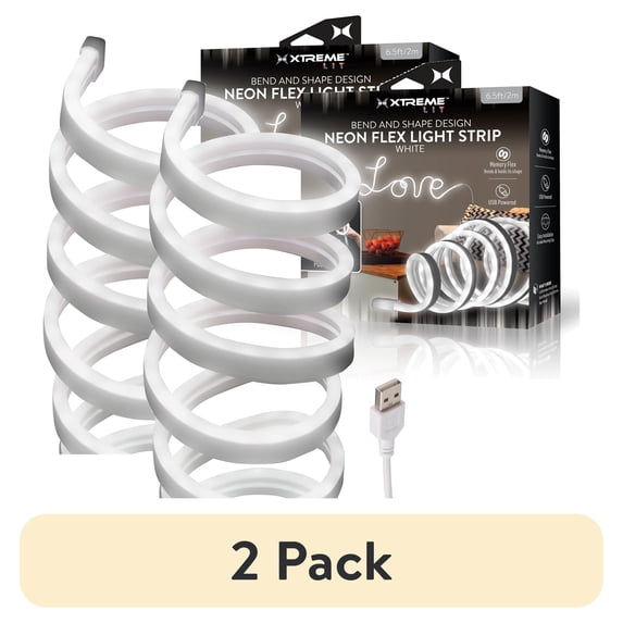 (2 pack) Xtreme Lit 6.5ft Neon LED Strip Lights, White LED Lights for Bedroom, Accent & Decorative Lighting, Flexible Design