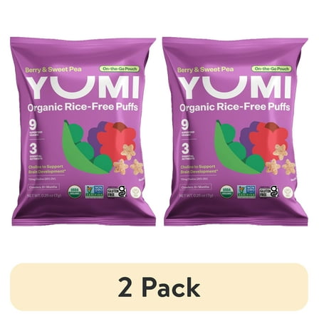 (2 pack) YUMI Organic Berry Sweet Pea Puffs Single Serve