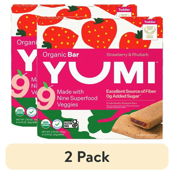 (2 pack) YUMI Organic Strawberry & Rhubarb Toddler Snack Bars - 3.7oz/5ct