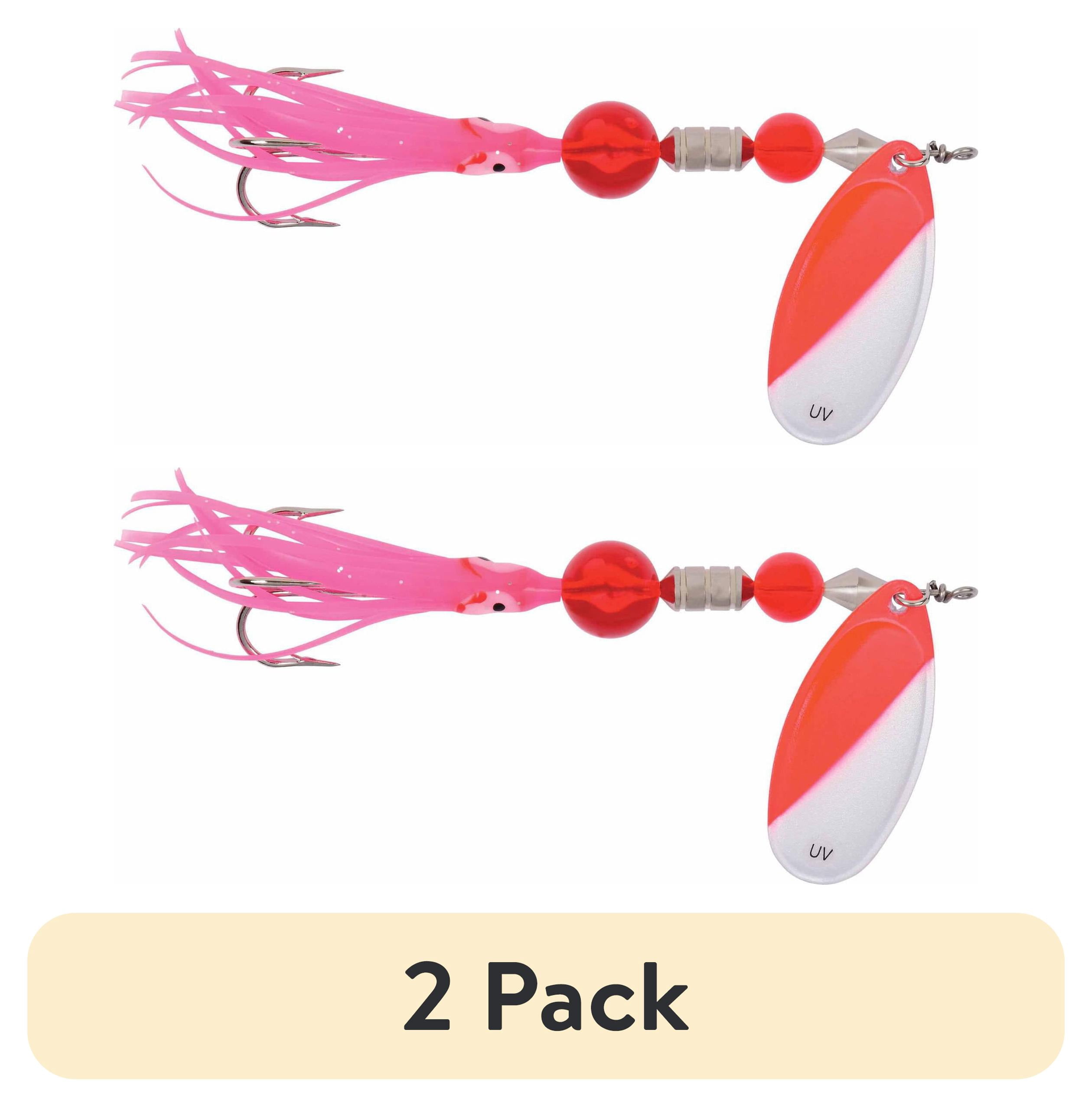 (2 pack) Yakima Bait Worden's Flash Glo 4-3/4" UV Squid Spinners Trolling Model, Red & White