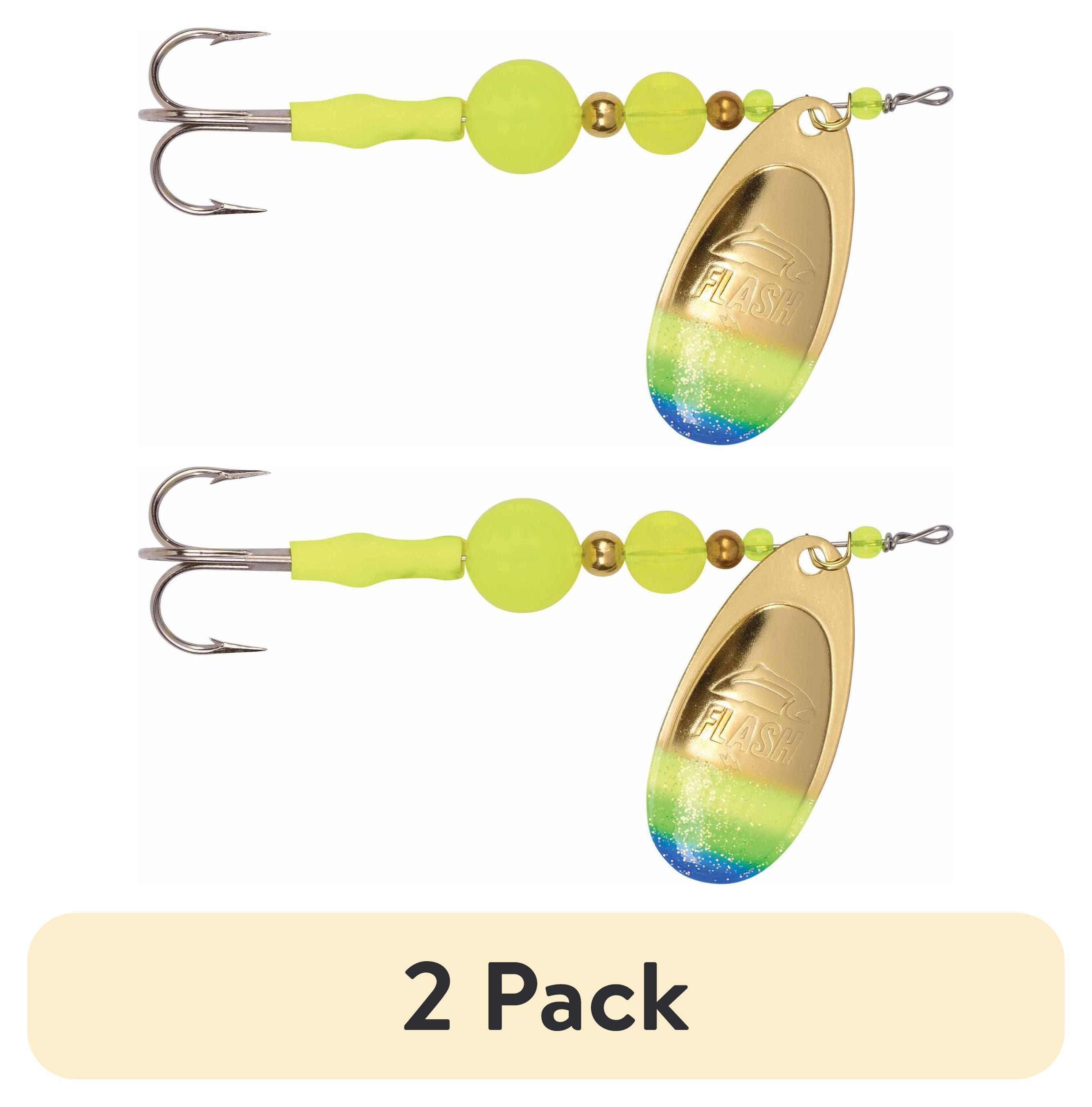 (2 pack) Yakima Bait Worden's Flash Glo Casting Spinner Lure, Brass Chartreuse Green Blue, 1/2 oz.