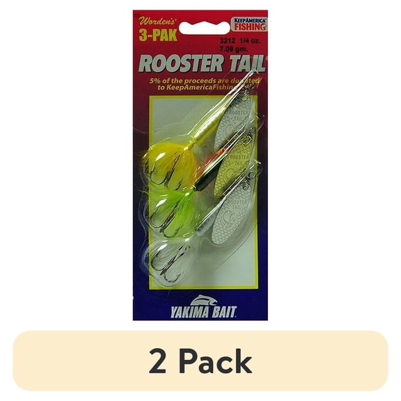(2 pack) Yakima Bait Worden's Rooster Tail Spinner Trophy Fishing Lure, 3 Count